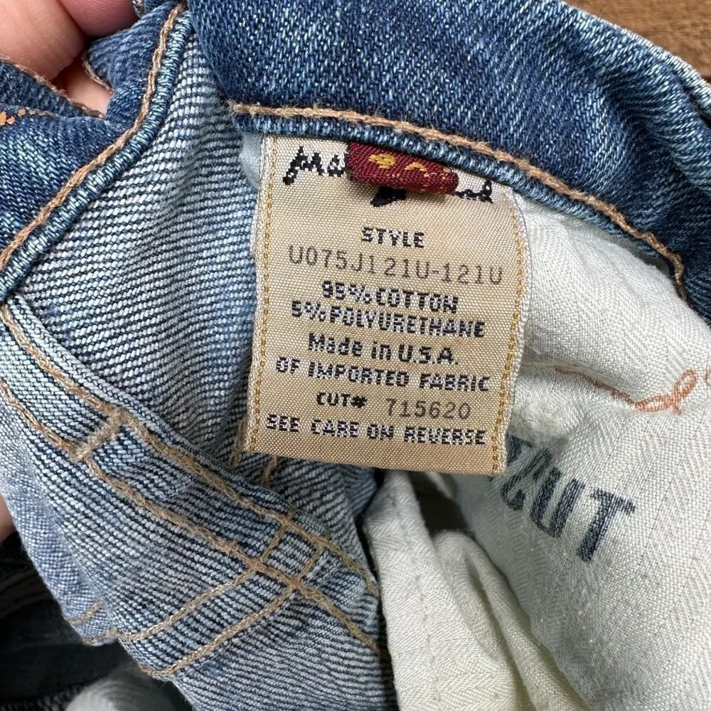 7 for All Mankind Destroyed Bootcut Worked in Low Rise Blue Jeans Size 30 - Picture 5 of 10